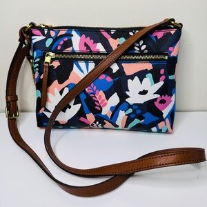 Fossil Black Floral Fiona Small Crossbody Bag